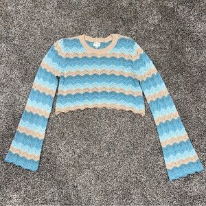 Blue and tan scallop sweater